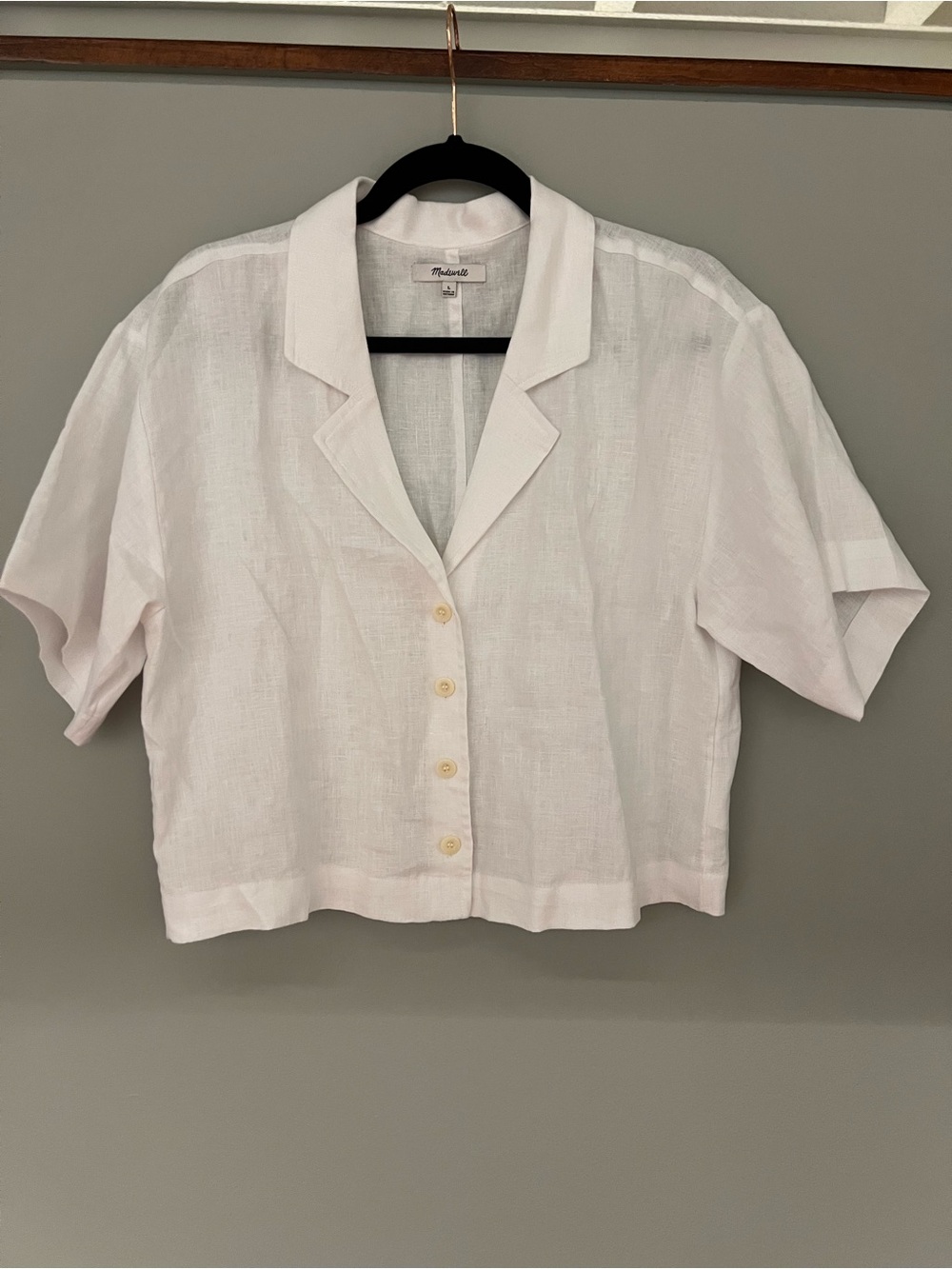 Madewell White 100% Linen Short-Sleeve Button-Front Shirt